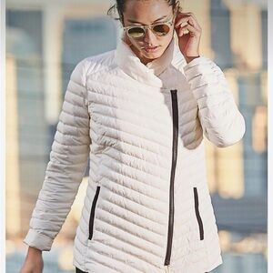 Athleta So Down Ivory Asymmetrical Zip Down Jacket size Large